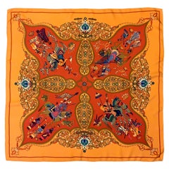 Hermès Poésie Persane Orange Silk Scarf