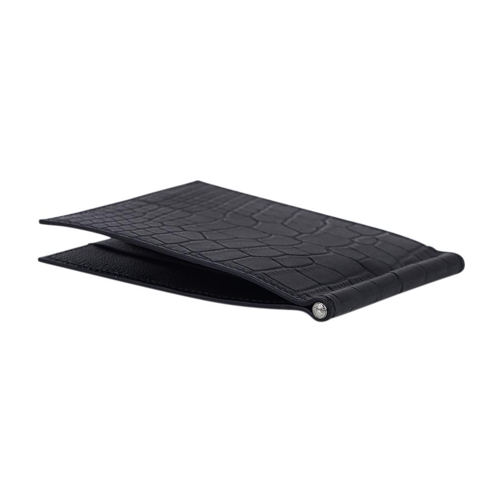 Hermes Poker Compact Wallet Black Matte Alligator New w/Box For Sale 3