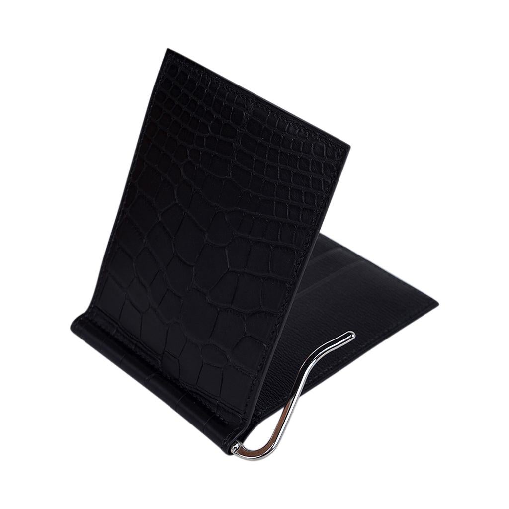 Hermes Poker Compact Wallet Black Matte Alligator New w/Box For Sale 4