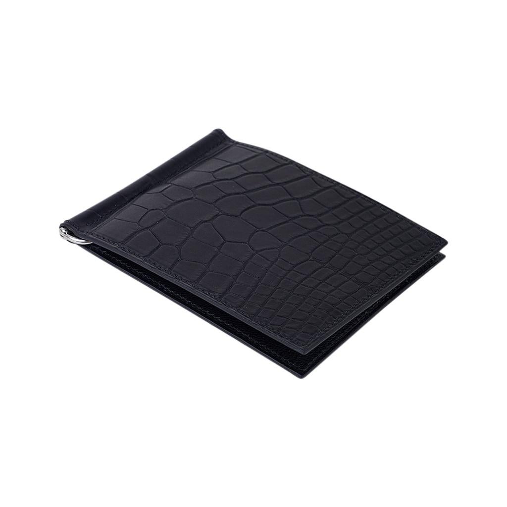 Hermes Poker Compact Wallet Black Matte Alligator New w/Box For Sale 2