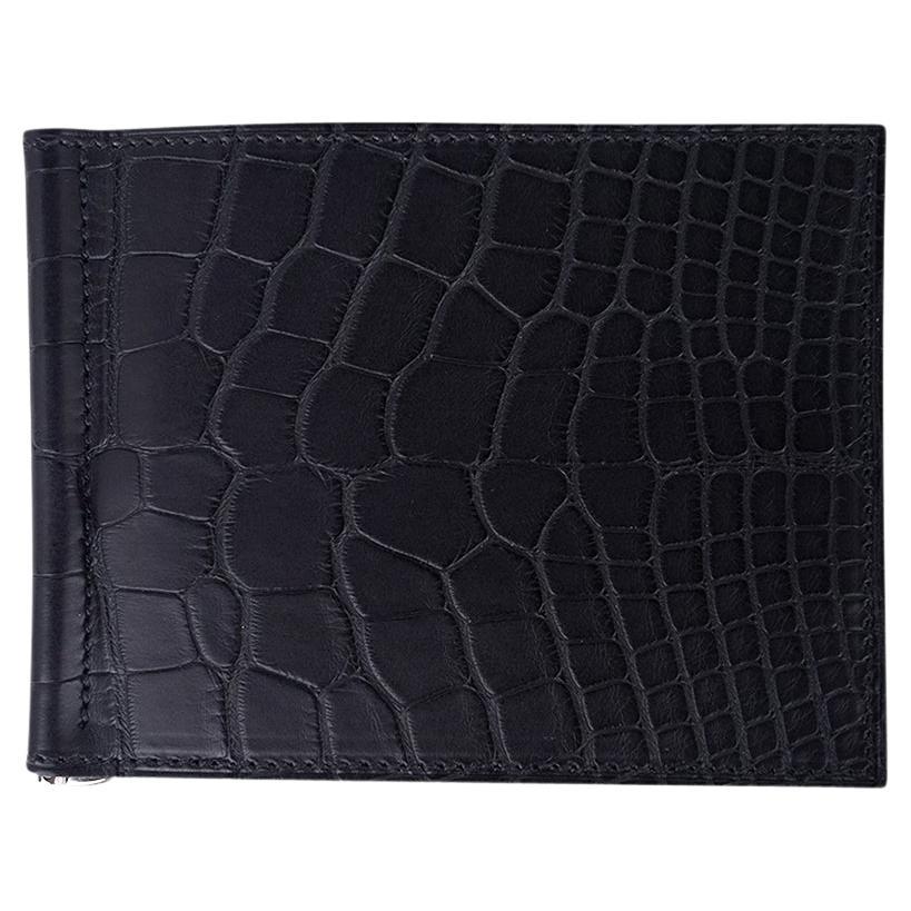 Hermes Poker Compact Wallet Black Matte Alligator New w/Box For Sale