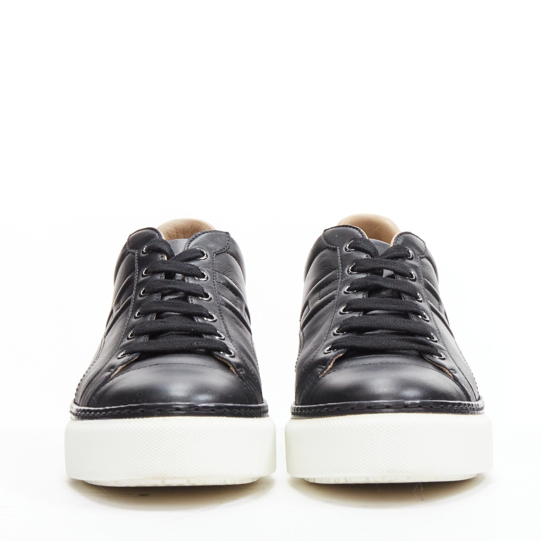 HERMES Polo black leather H padded logo white platform sneakers EU39 In Excellent Condition In Hong Kong, NT