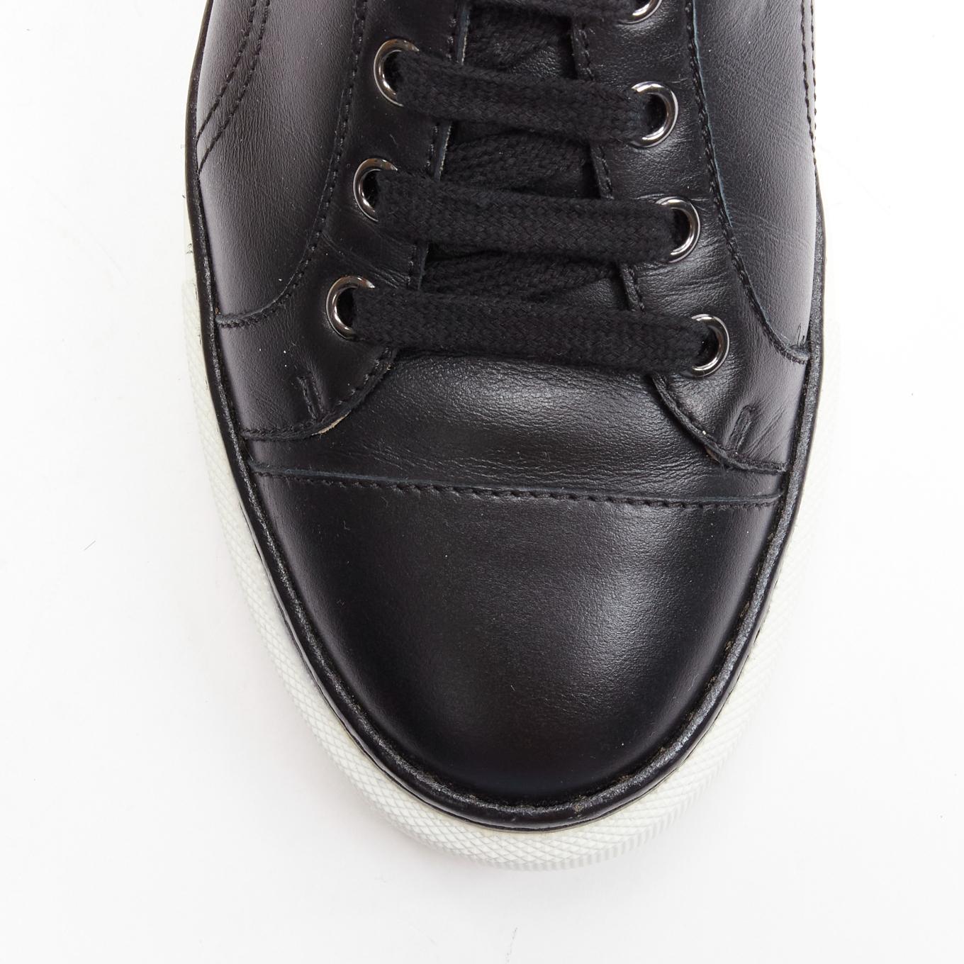 HERMES Polo black leather H padded logo white platform sneakers EU39 2