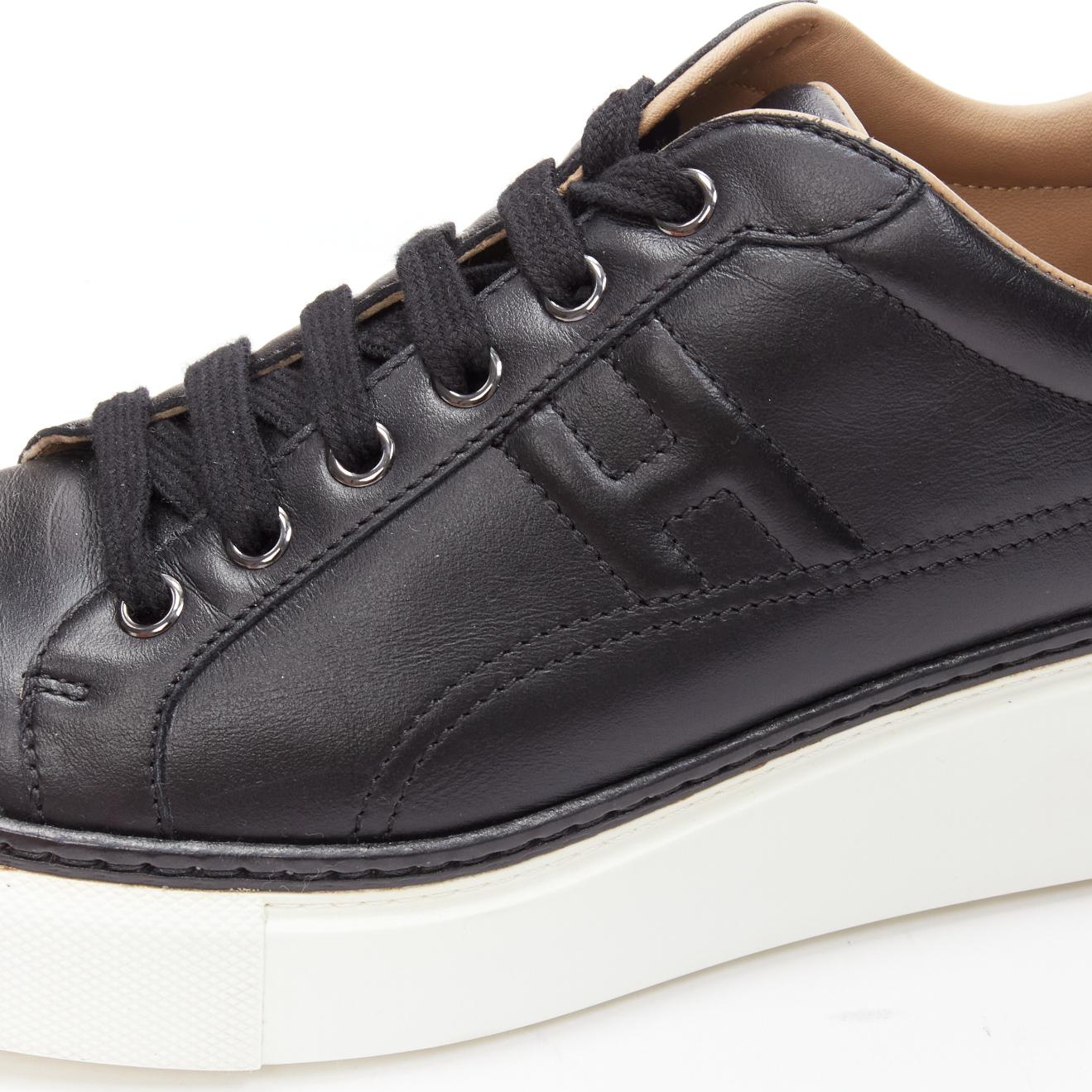 HERMES Polo black leather H padded logo white platform sneakers EU39 3