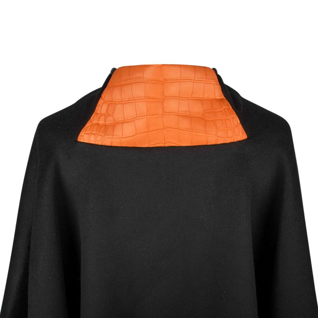 Women's Hermes Poncho Black Cashmere w/ Abricot Alligator and Lambskin Trim 