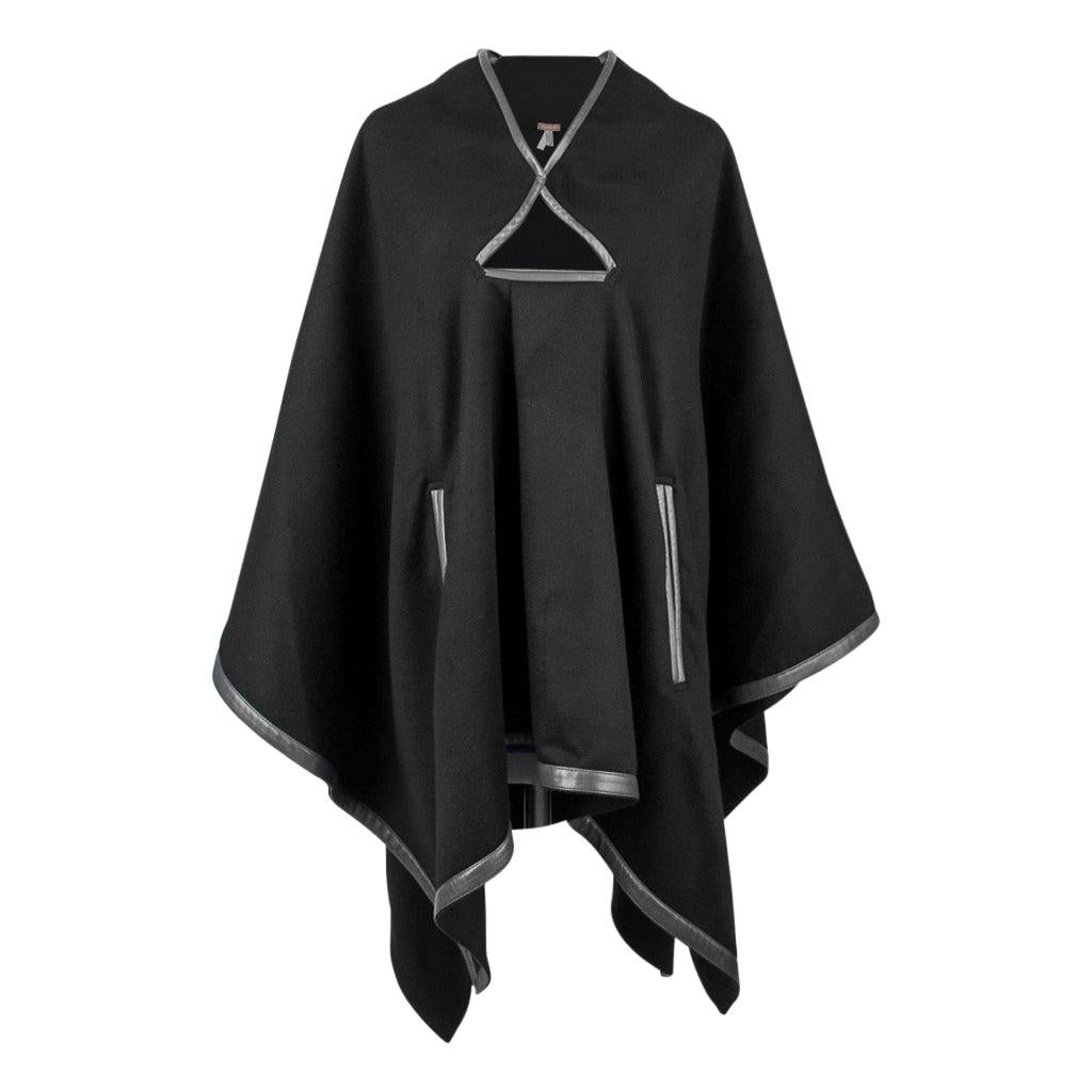 Hermes Poncho Black Cashmere w/ Abricot Alligator and Lambskin Trim 