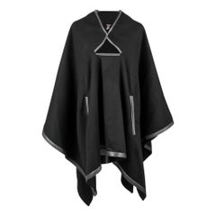 Hermes Poncho Black Cashmere w/ Abricot Alligator and Lambskin Trim