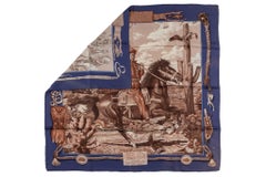 Hermès "Pony Express" Blue Silk Scarf