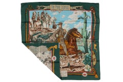 Hermès " Pony Express" Green Silk Scarf in Box