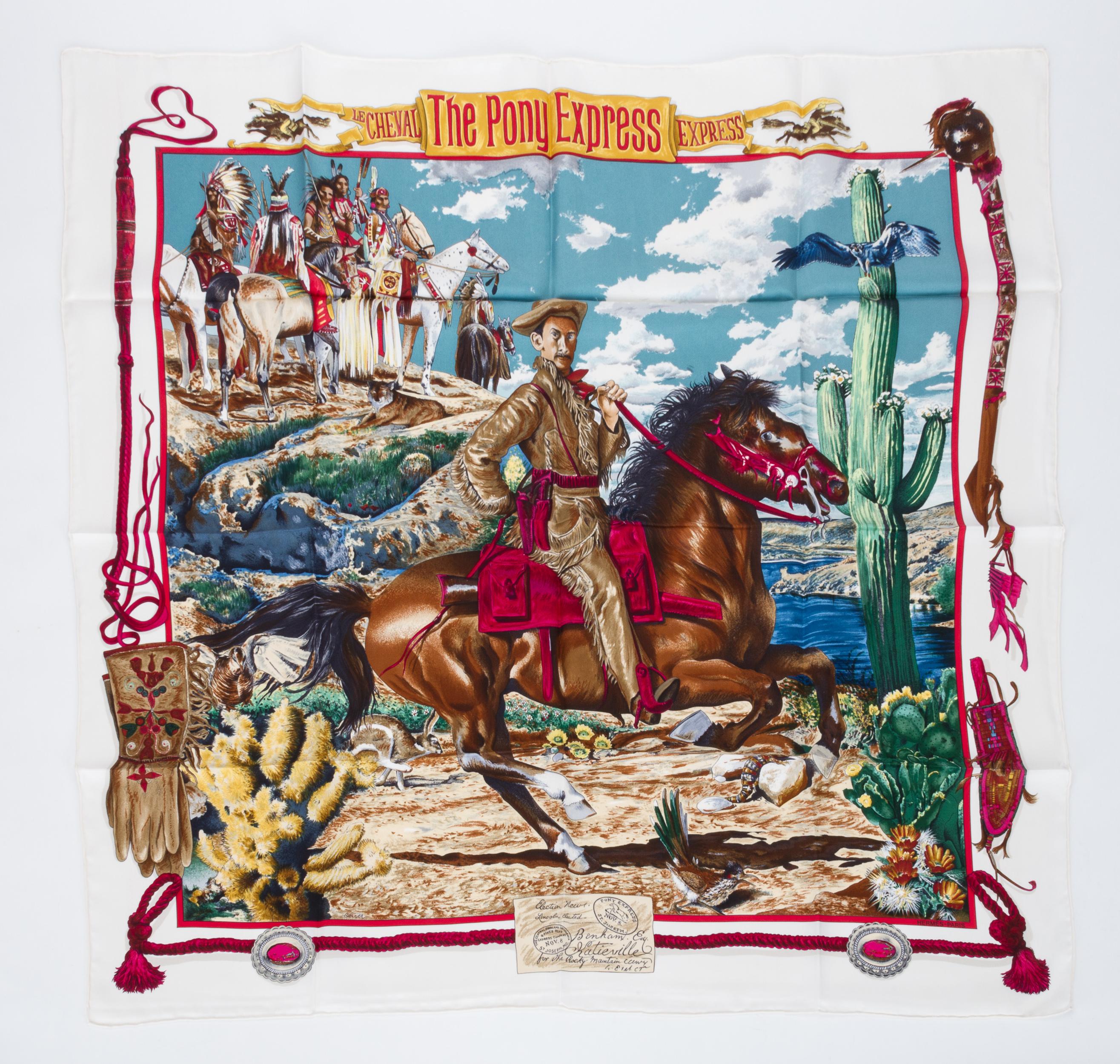 Sciarpa Hermès Pony Express in twill di seta, Kermit Oliver In condizioni ottime in vendita a West Hollywood, CA