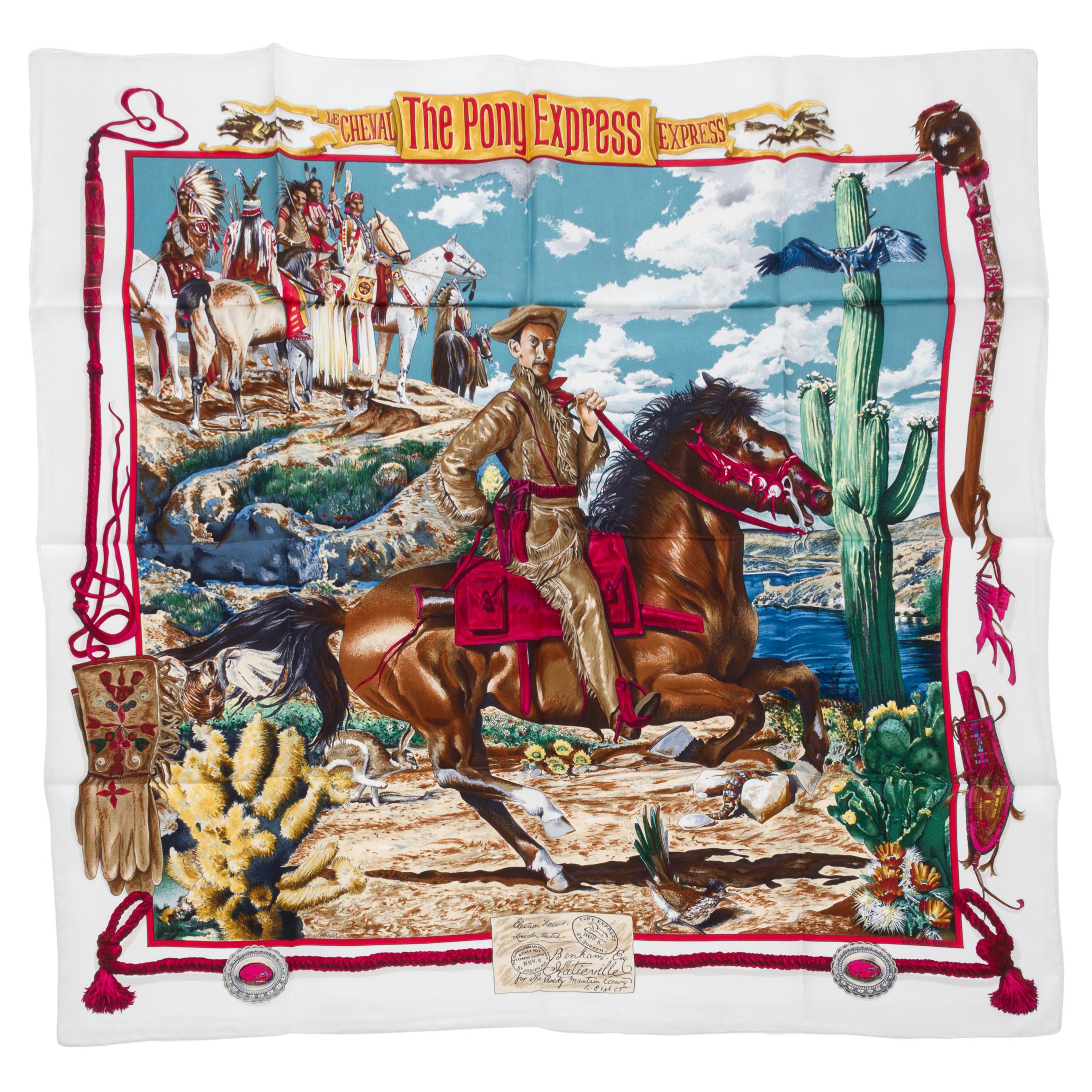 Écharpe en sergé de soie Pony Express d'Hermès, Kermit Oliver