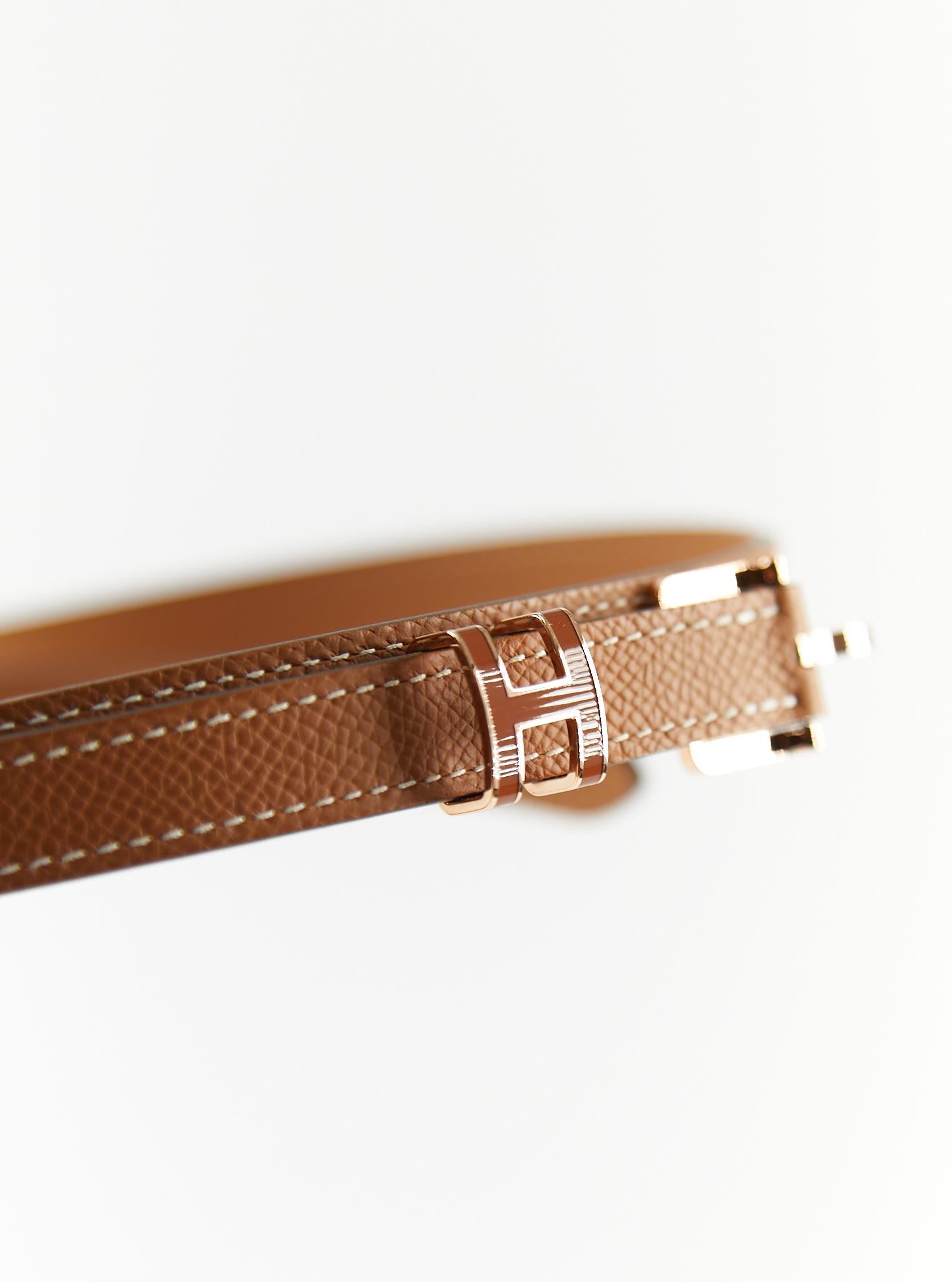 Hermès Pop H 15 Belt in Gold

Epsom Leather with Rose Gold Hardware

Size: 85cm

Width: 15mm