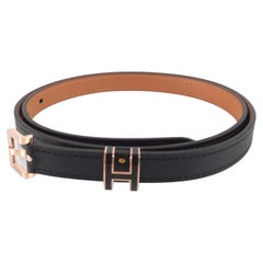 Hermes Pop H 15 belt Black Epsom calfskin with rose gold-plated buckle Size 80cm