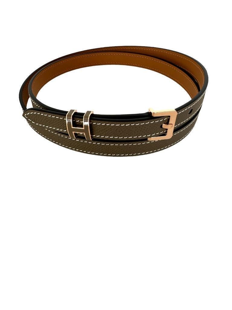 Hermes Pop H 15 Belt Etoupe epsom  Rose Gold Sz 90 New In New Condition For Sale In West Chester, PA