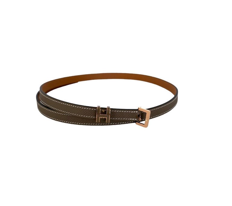 Hermes Pop H 15 Belt Etoupe epsom Rose Gold Sz 90 New For