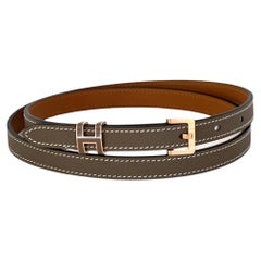 Used Hermes Pop H 15 Belt Etoupe epsom  Rose Gold Sz 90 New