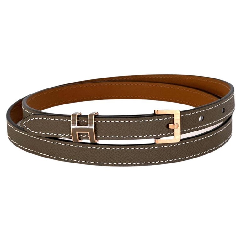 Hermes Pop H 15 Belt Vaux Epson Etoupe Brown Pink Gold Hardware Hermes Pop H 15 Gold Belt Size 85 CM – The Luxury Flavor main image 3