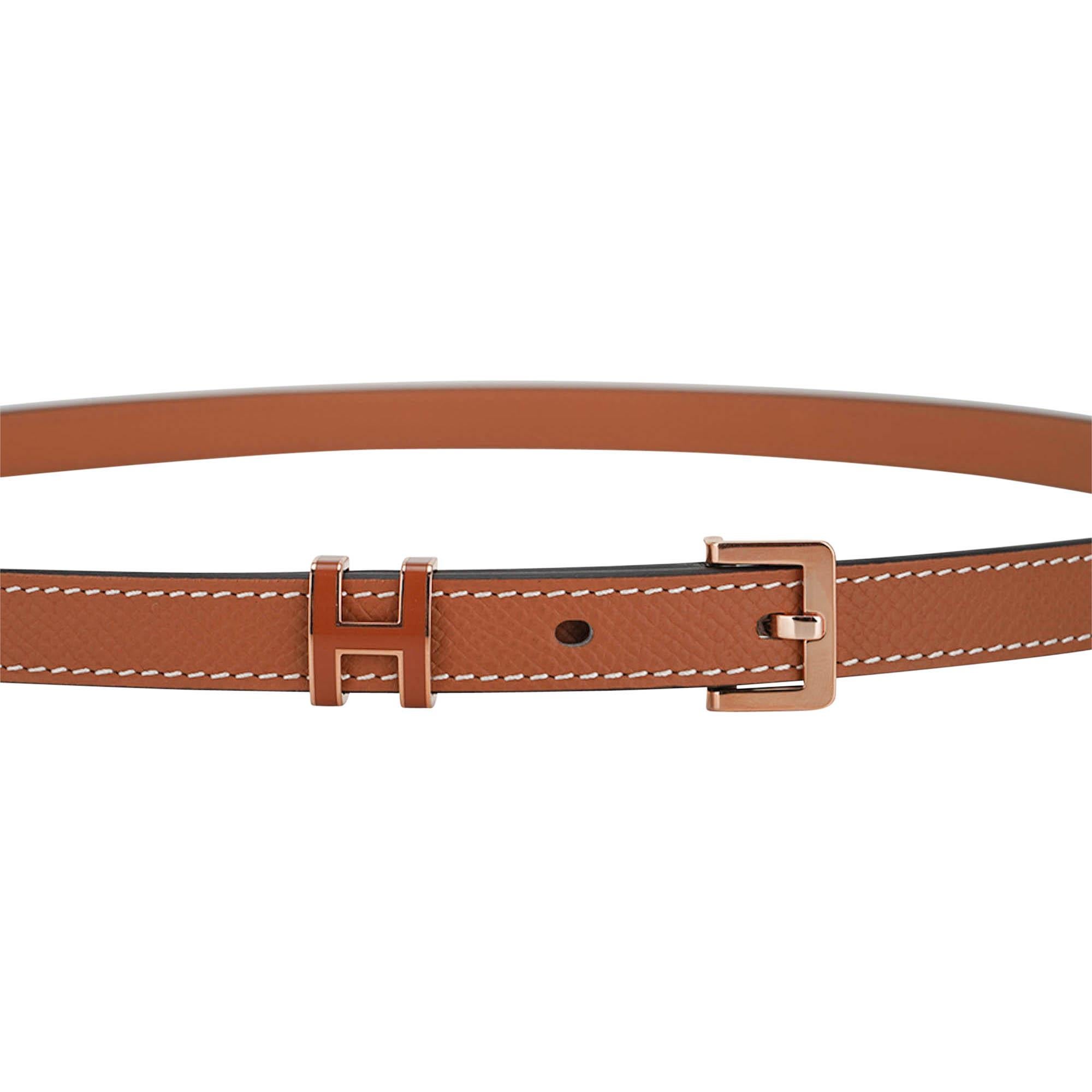 Brown Hermes Pop H 15 Belt Gold Epsom Leather Rose Gold Hardware For Sale