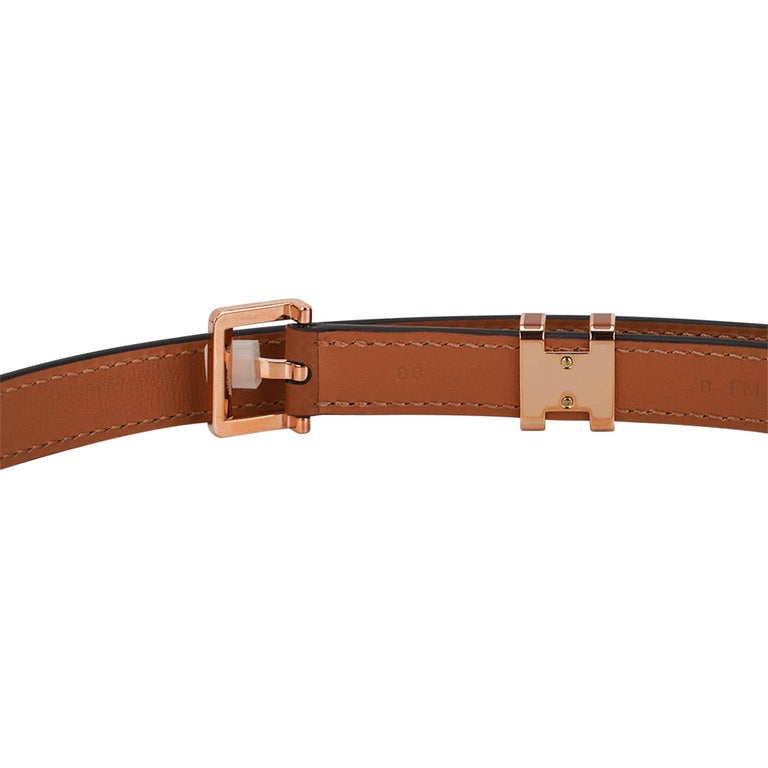 Ceinture Hermès Pop H En Cuir Veau Epsom Avec Boucle Plaque Or Rose - Tour De Taille 80cm - Très Bon état