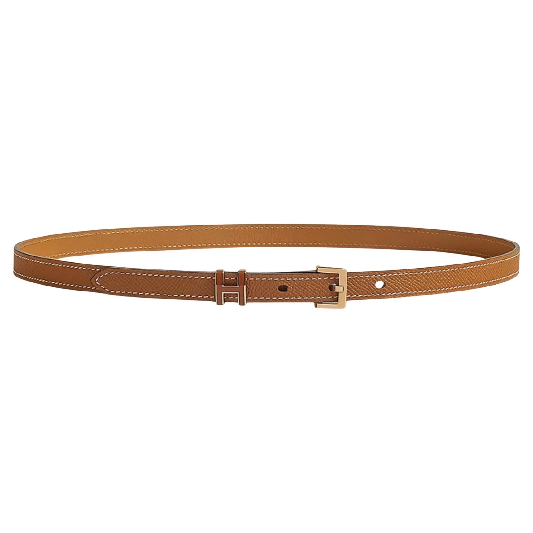 Hermes Pop H 15 Belt Gold Epsom Leather Rose Gold Hardware For Sale