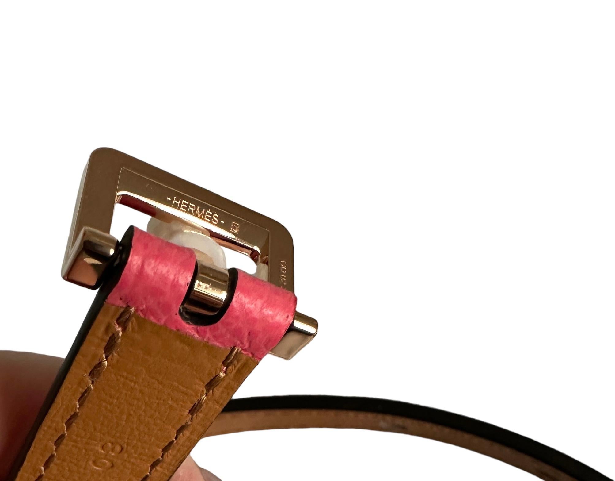 POP H belt 
Color is Rose Azalea
Brand new never used
Pop H belt buckle 
Leather belt in Epsom calfskin with rose gold-plated buckle.
The iconic Pop H blends in, tone-on-tone, in the role of a loop passing on a thin and feminine belt.

Made in