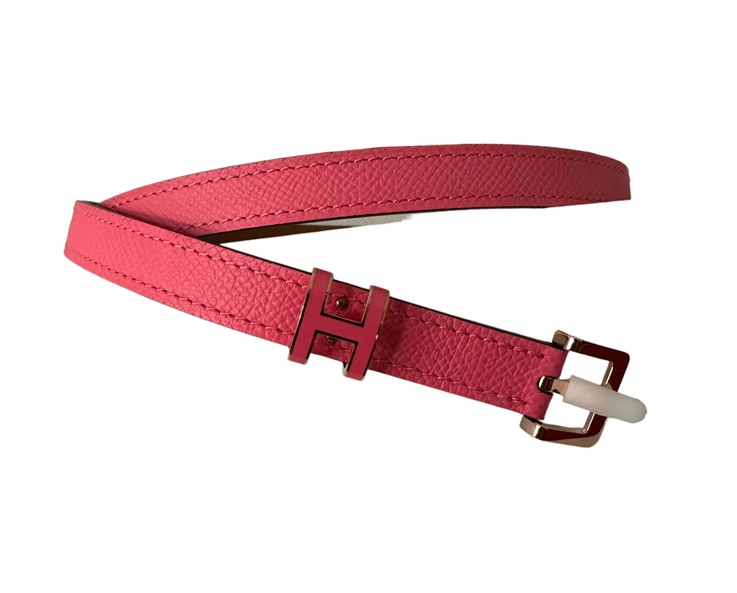 Hermes Pop H 15 Belt Rose Azalea Rose Gold Sz 85 New In New Condition For Sale In West Chester, PA