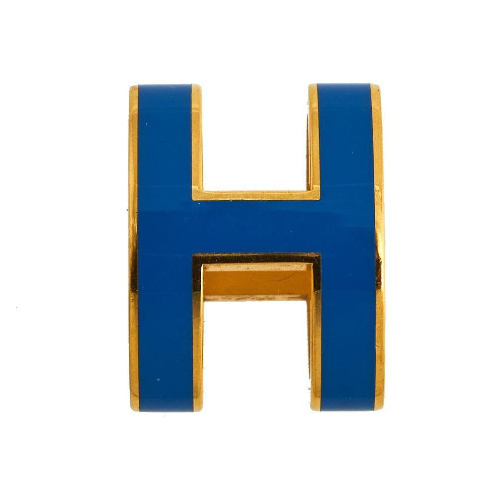 Hermès Pop H Gold Plated Blue Lacquer Pendant In Good Condition In Dubai, Al Qouz 2