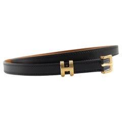HERMÈS POP H GUILLOCHEE BELT 85 Black Box Leather with Gold Hardware