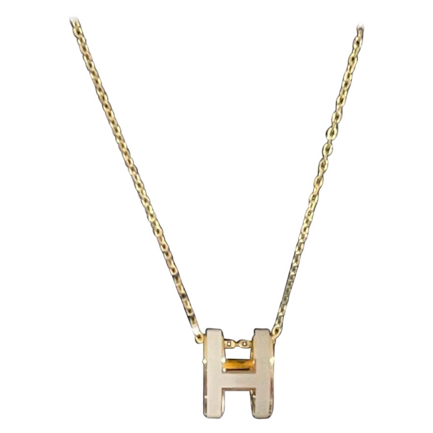Hermes Pop H Halskette Nude Beige Gelbgold Anhänger Halskette Neu