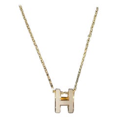 Hermes Pop H Necklace Nude Beige  Yellow Gold Pendant Necklace New
