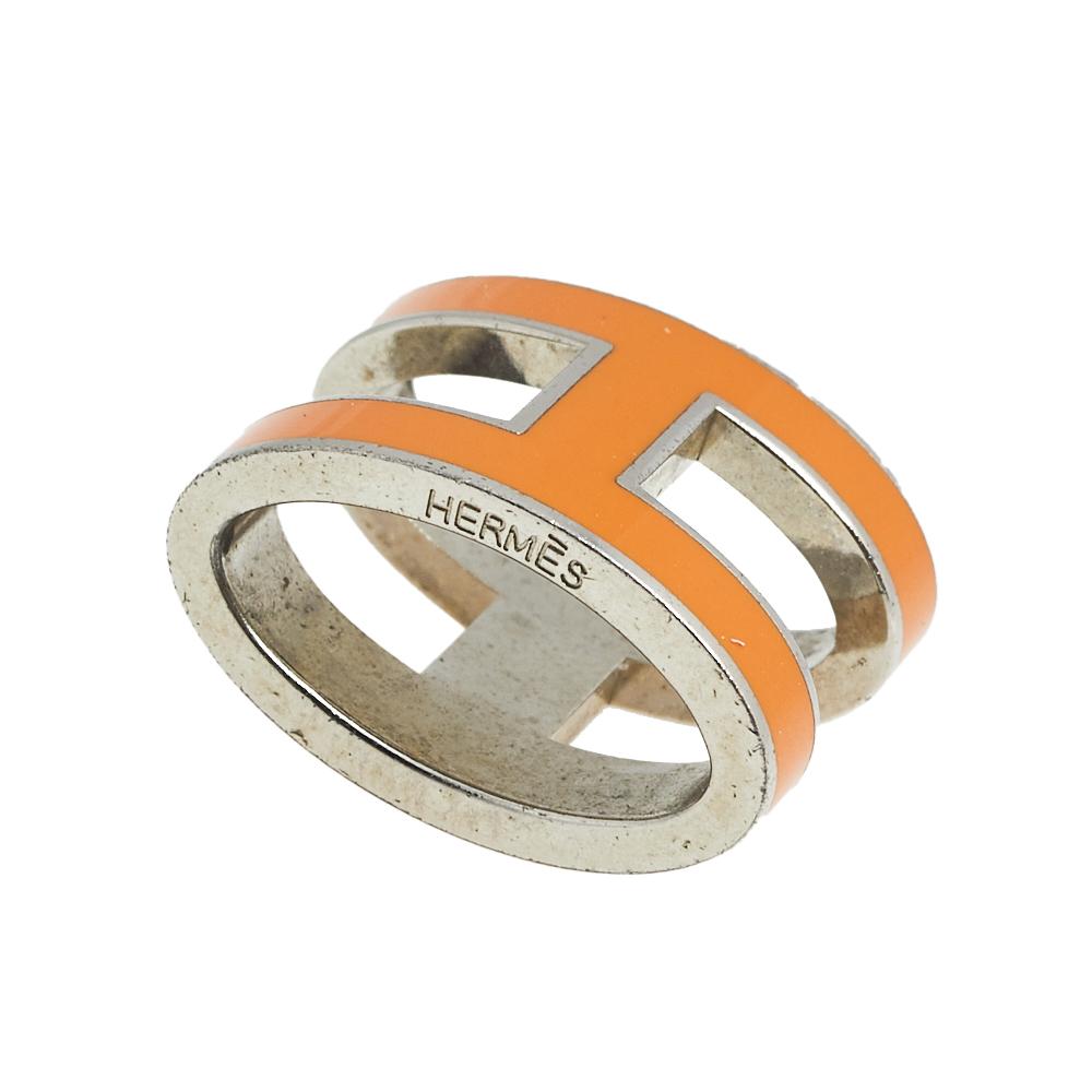 Contemporary Hermes Pop H Palladium Plated Orange Lacquer Pendant