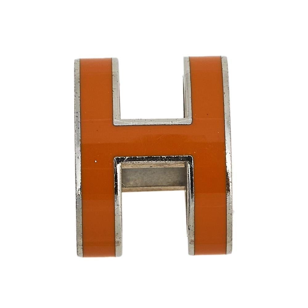 Hermes Pop H Palladium Plated Orange Lacquer Pendant In Good Condition In Dubai, Al Qouz 2
