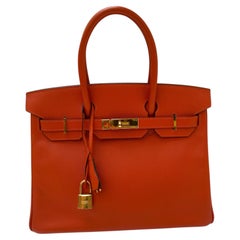 Hermes Poppy Orange Birkin 30 Epsom Leather Top Handle Handbag