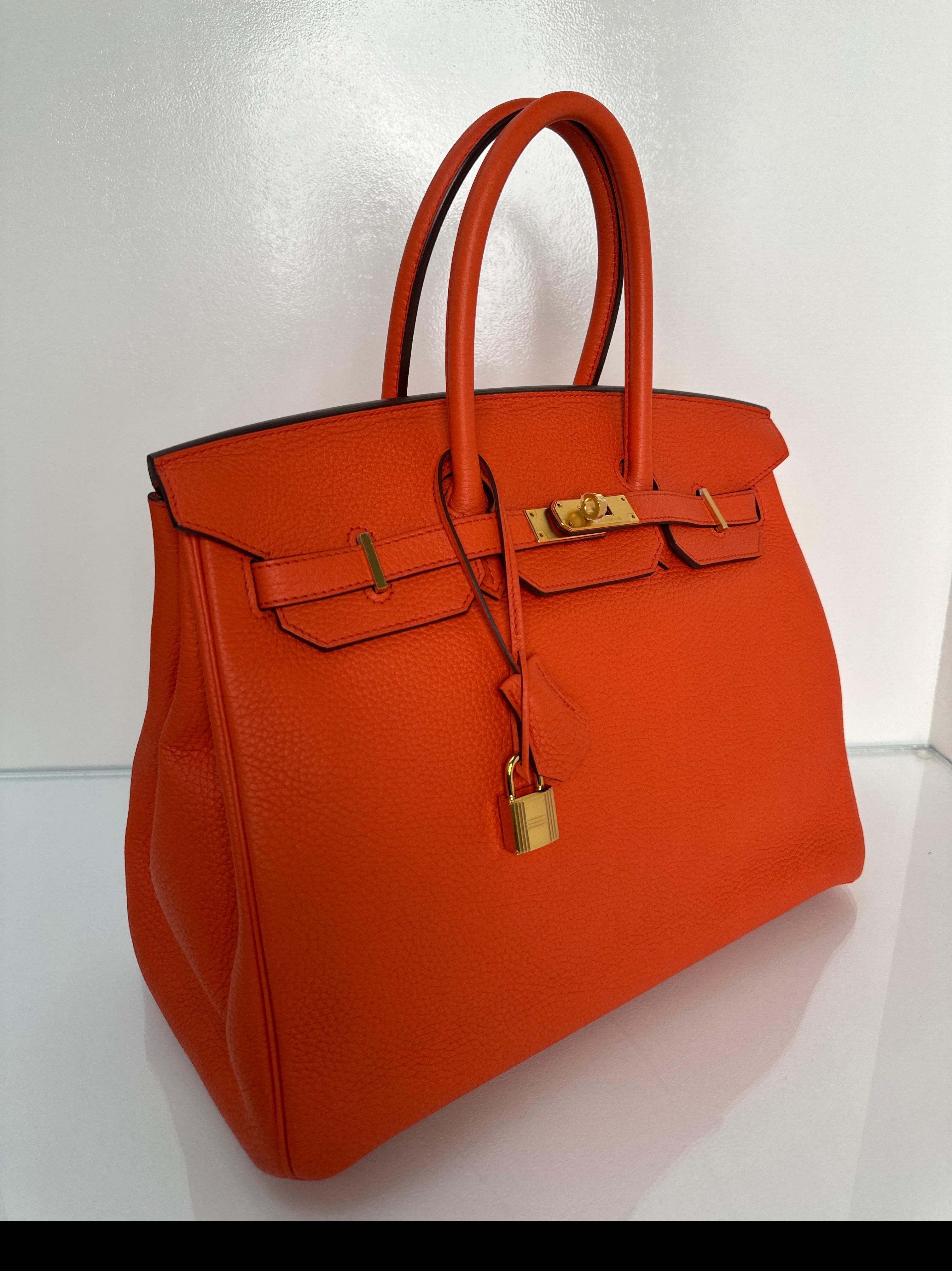 Borsa Birkin 35 di Hermes color arancio papavero 6