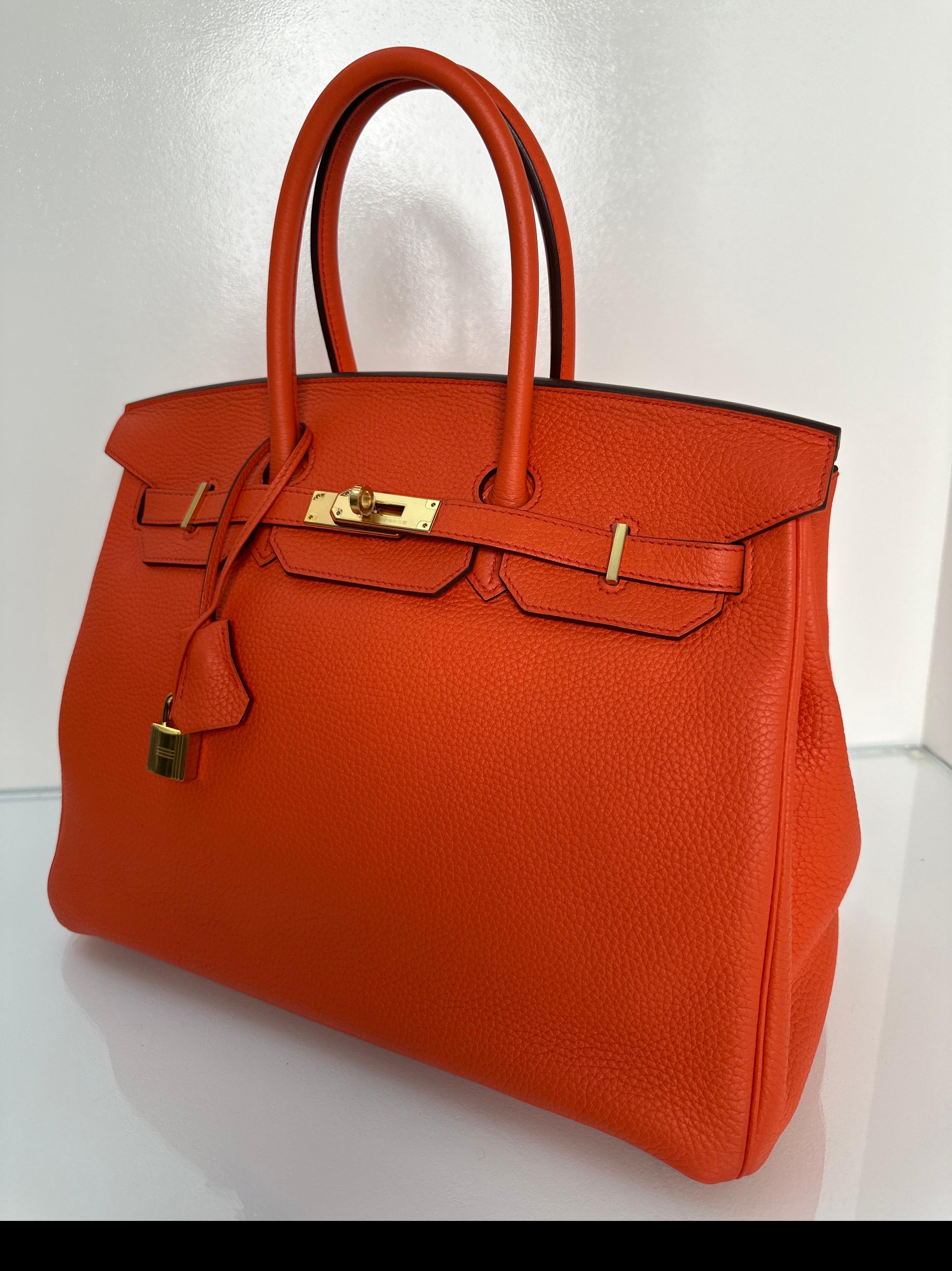 Borsa Birkin 35 di Hermes color arancio papavero 7
