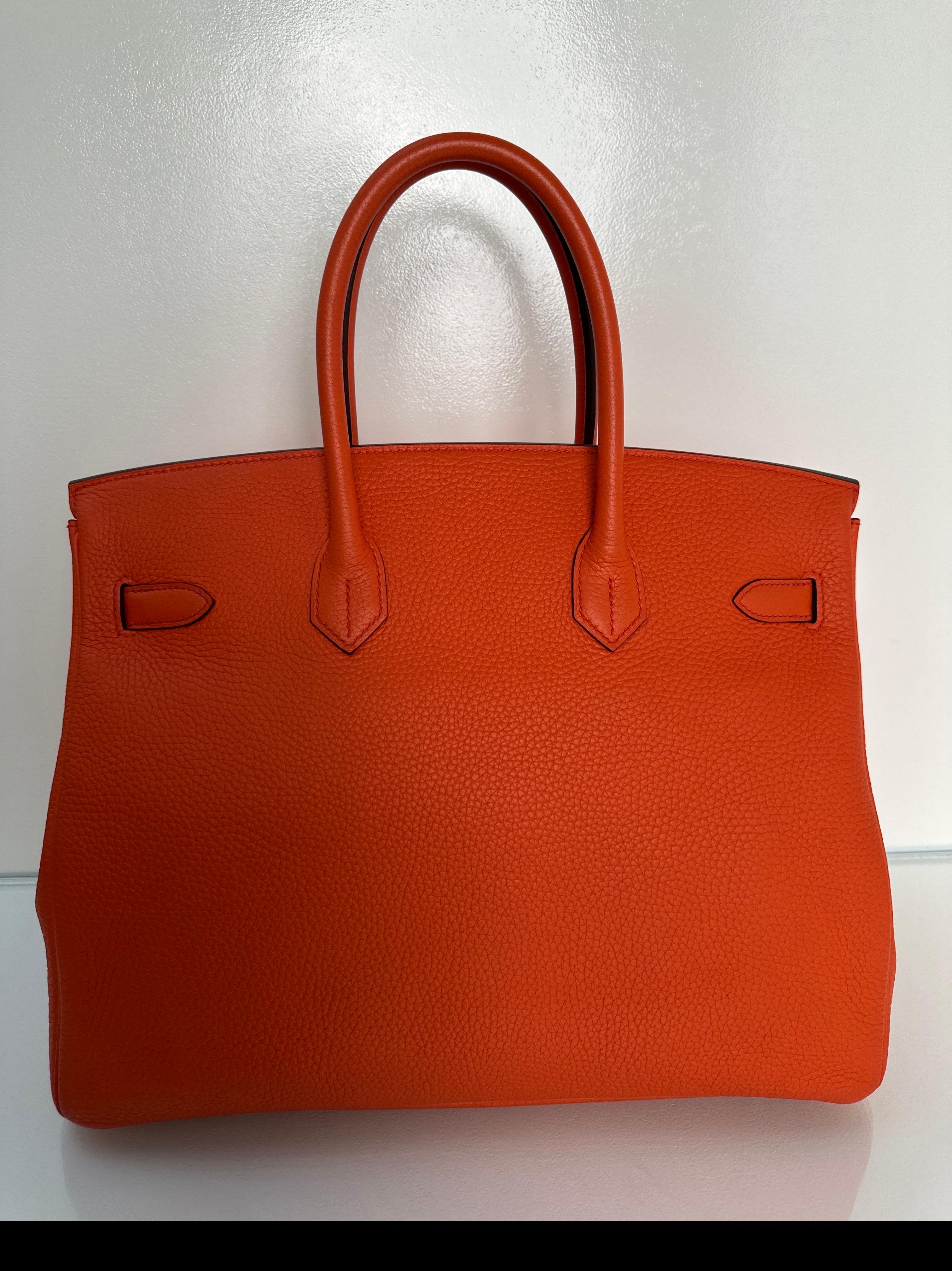 Borsa Birkin 35 di Hermes color arancio papavero 9