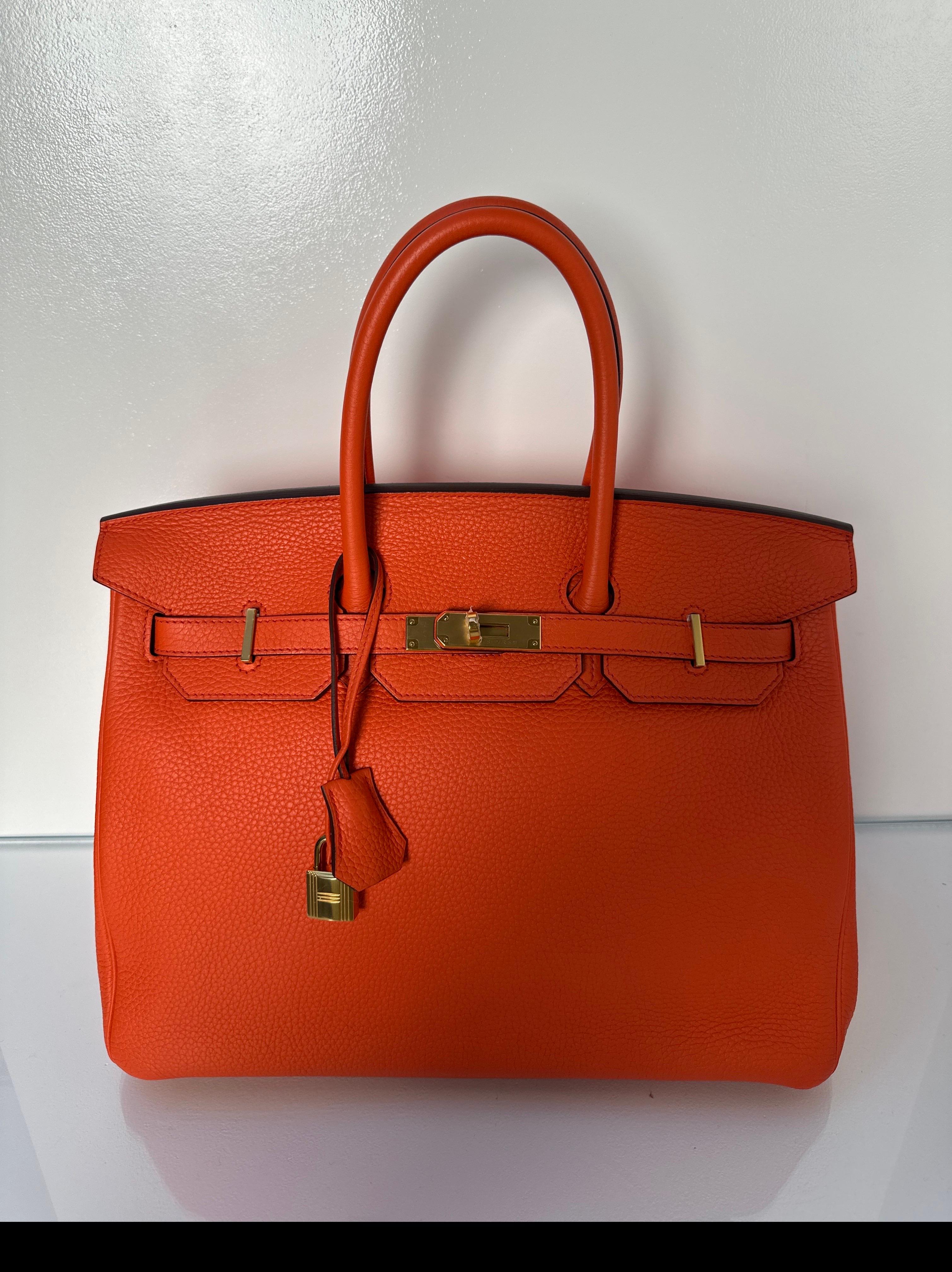 Hermes Poppy Orange Birkin 35 Bag 9