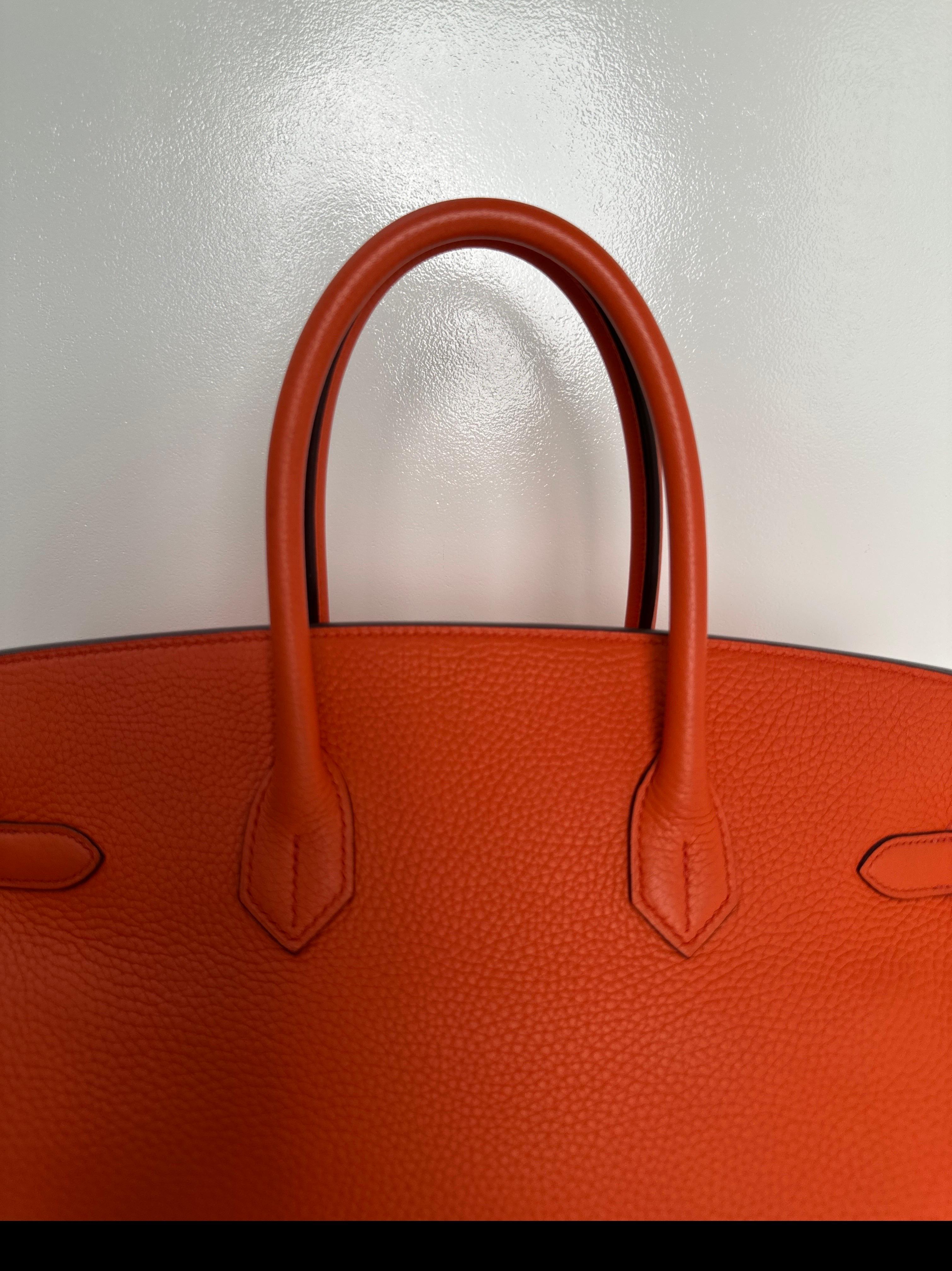 Borsa Birkin 35 di Hermes color arancio papavero 10