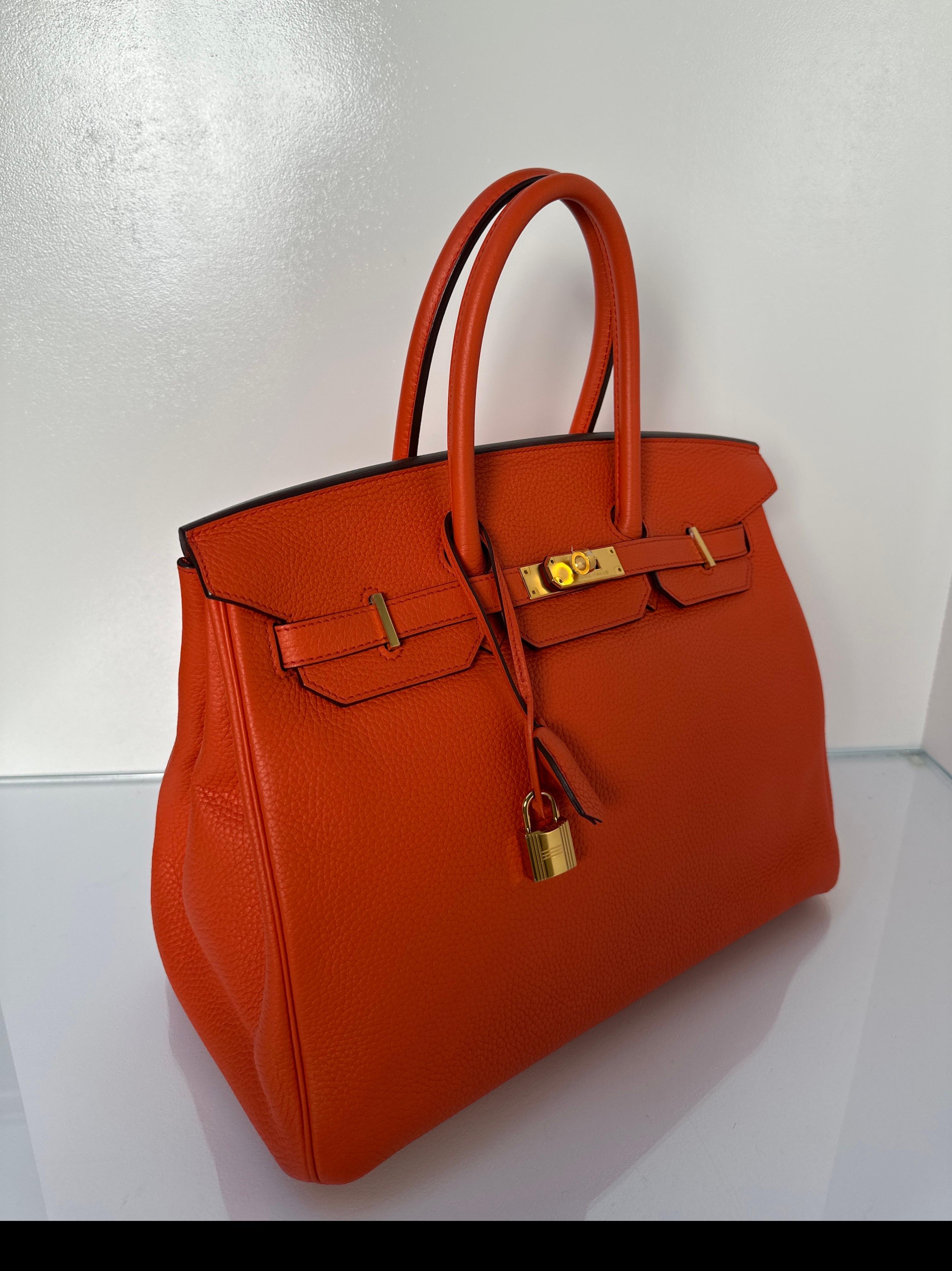 Hermes Poppy Orange Birkin 35 Bag 10