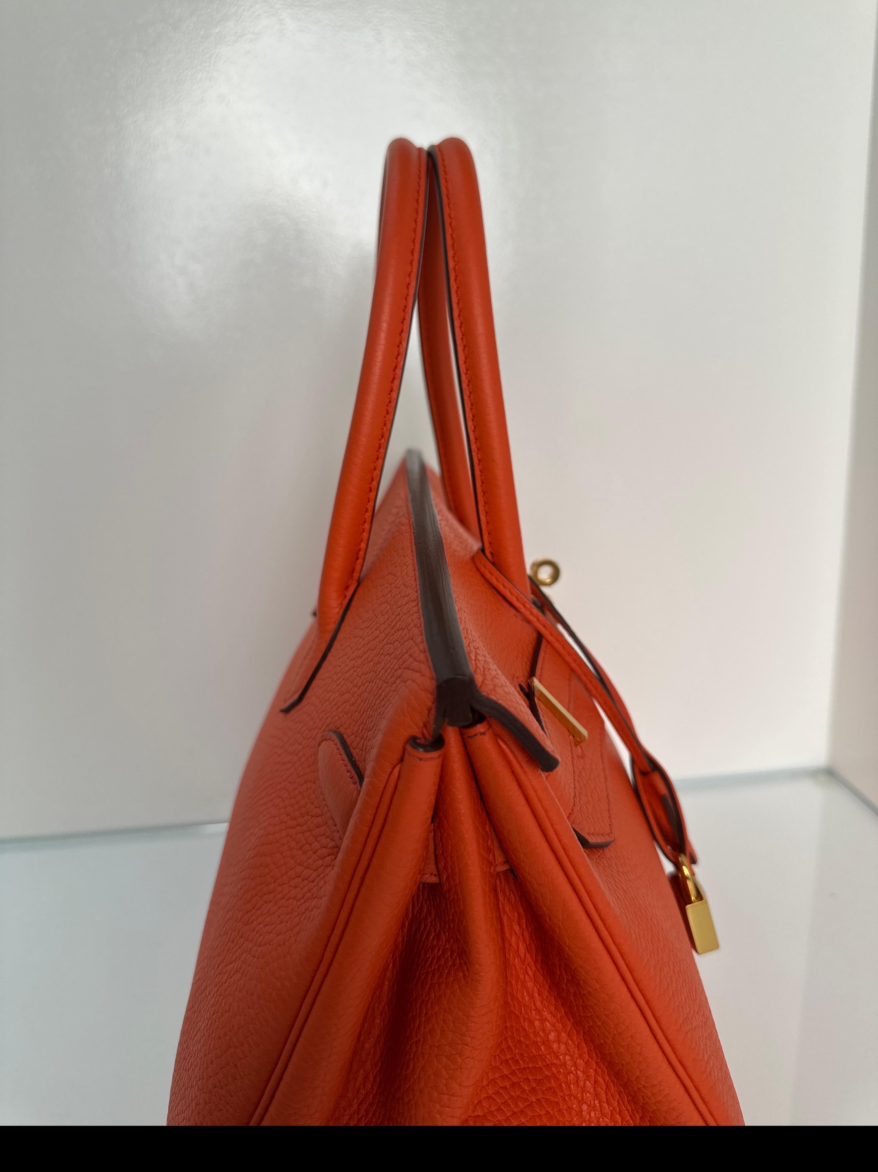Borsa Birkin 35 di Hermes color arancio papavero 11