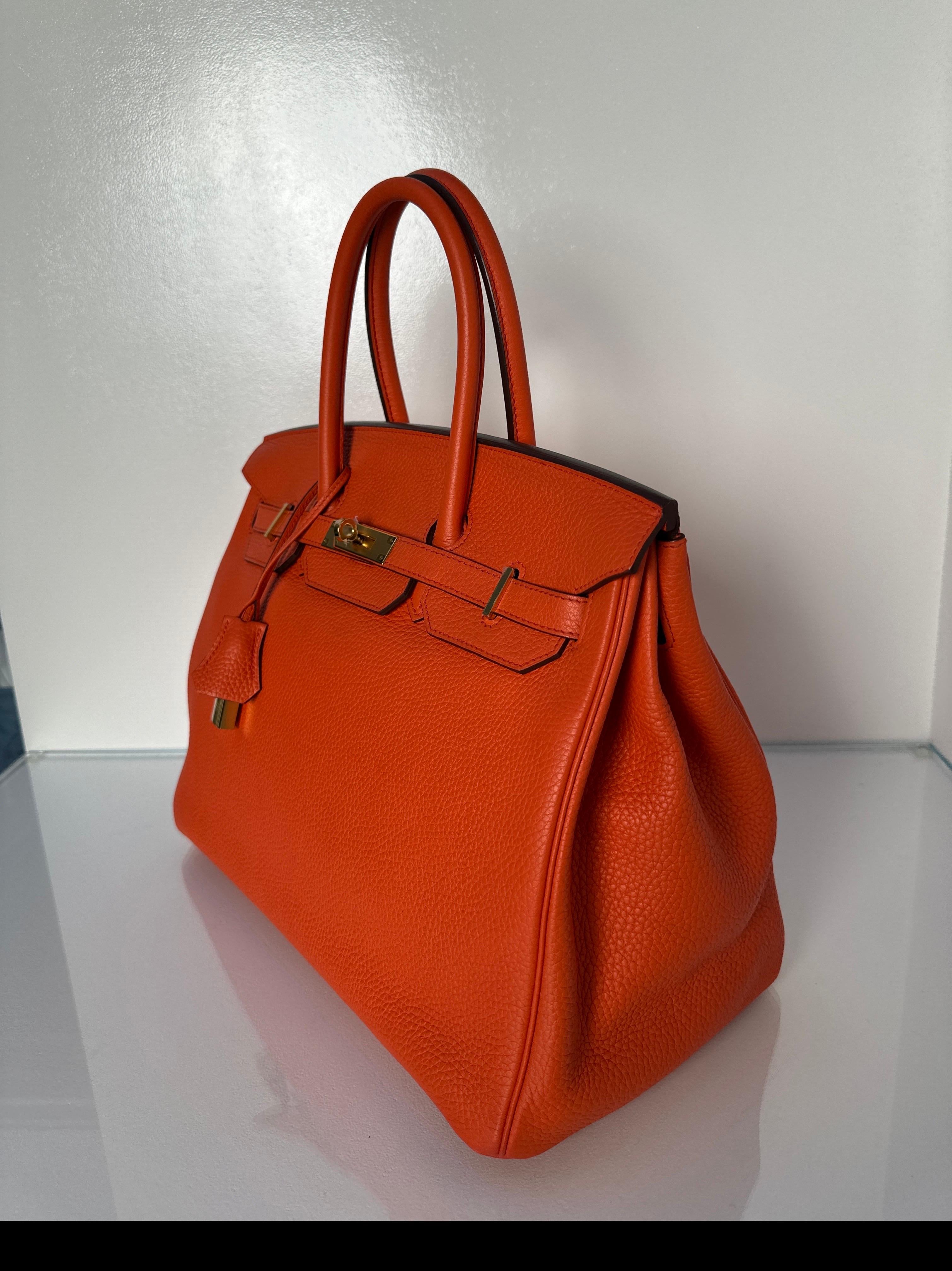 Hermes Poppy Orange Birkin 35 Bag 11