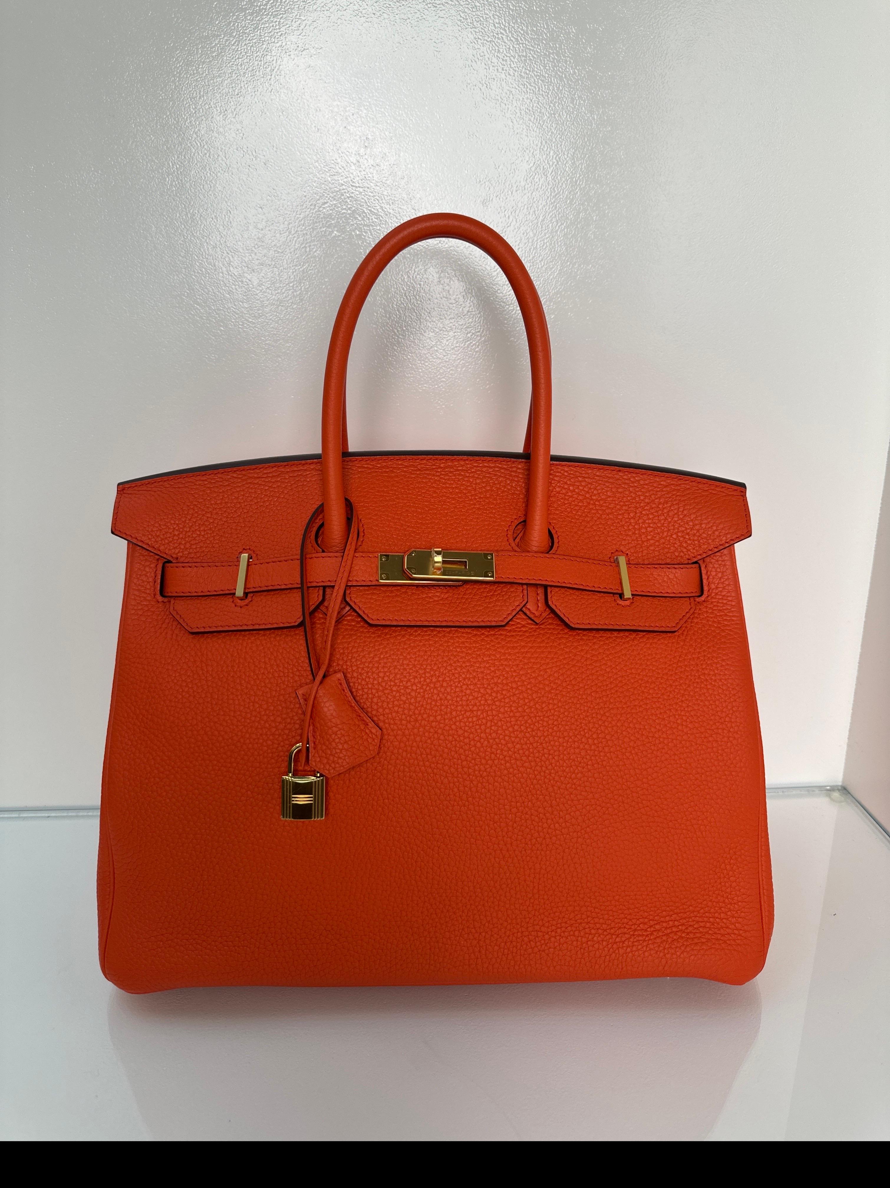 Borsa Birkin 35 di Hermes color arancio papavero 12