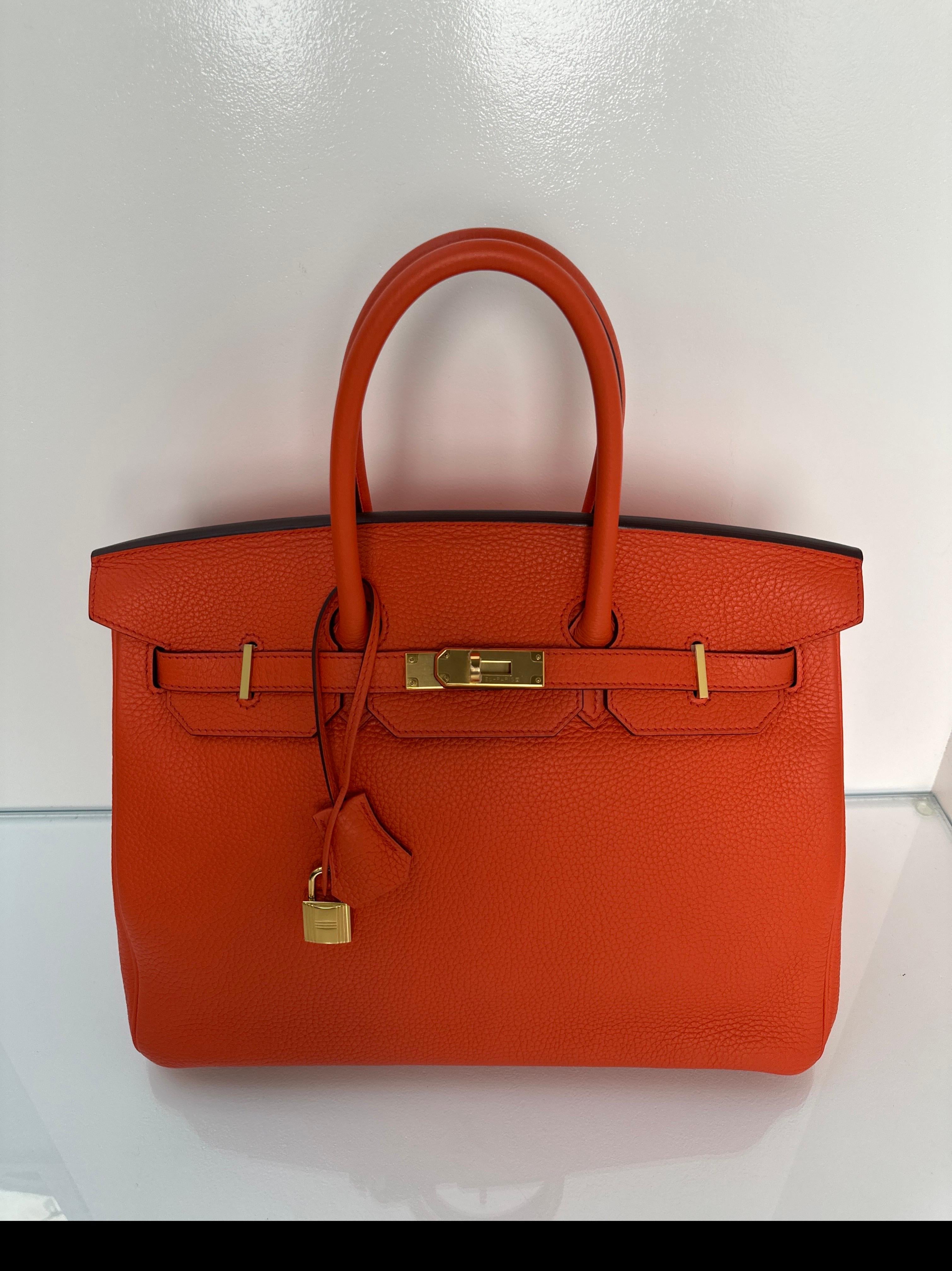 Borsa Birkin 35 di Hermes color arancio papavero 13