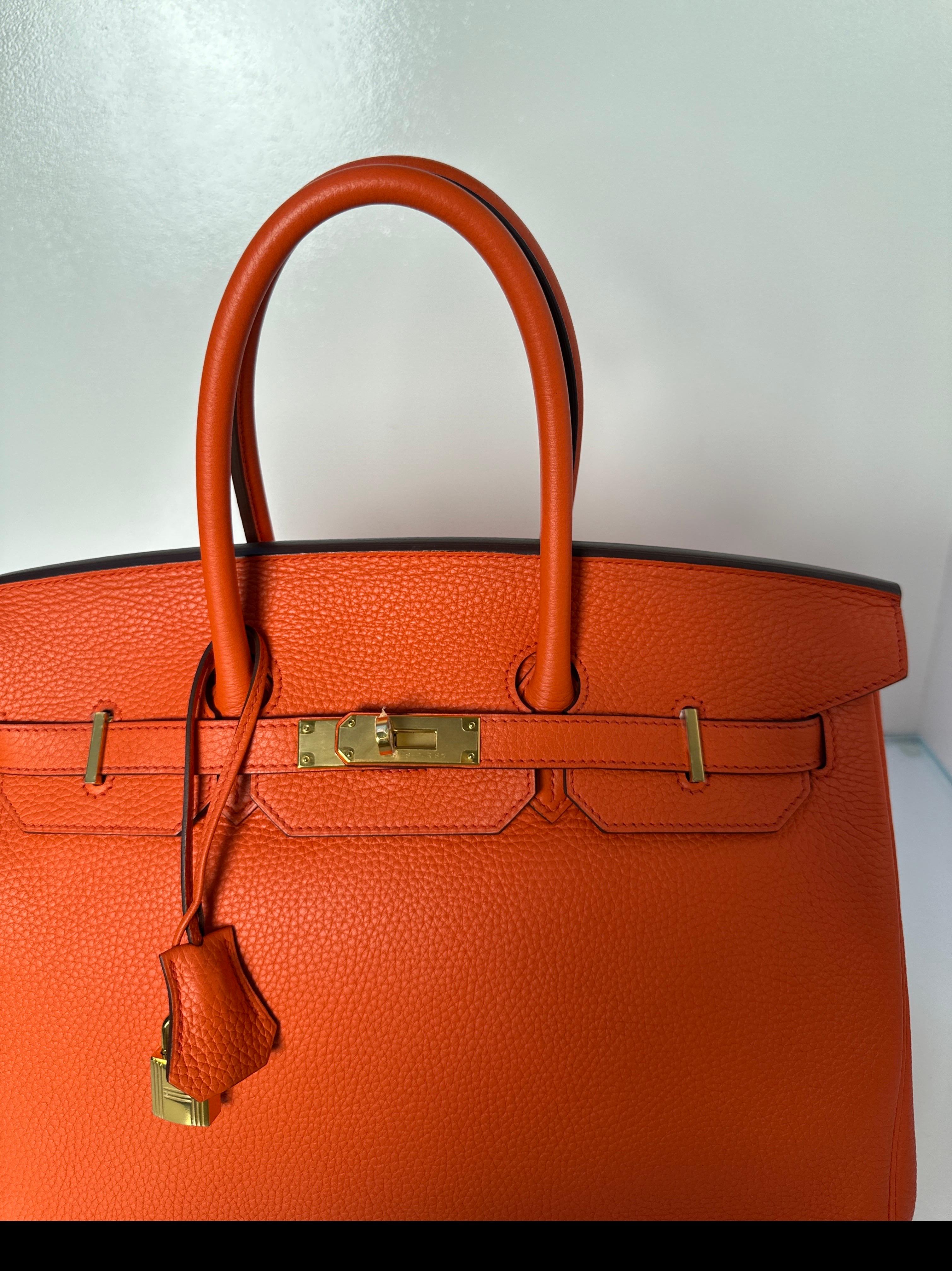 Hermes Poppy Orange Birkin 35 Bag 13
