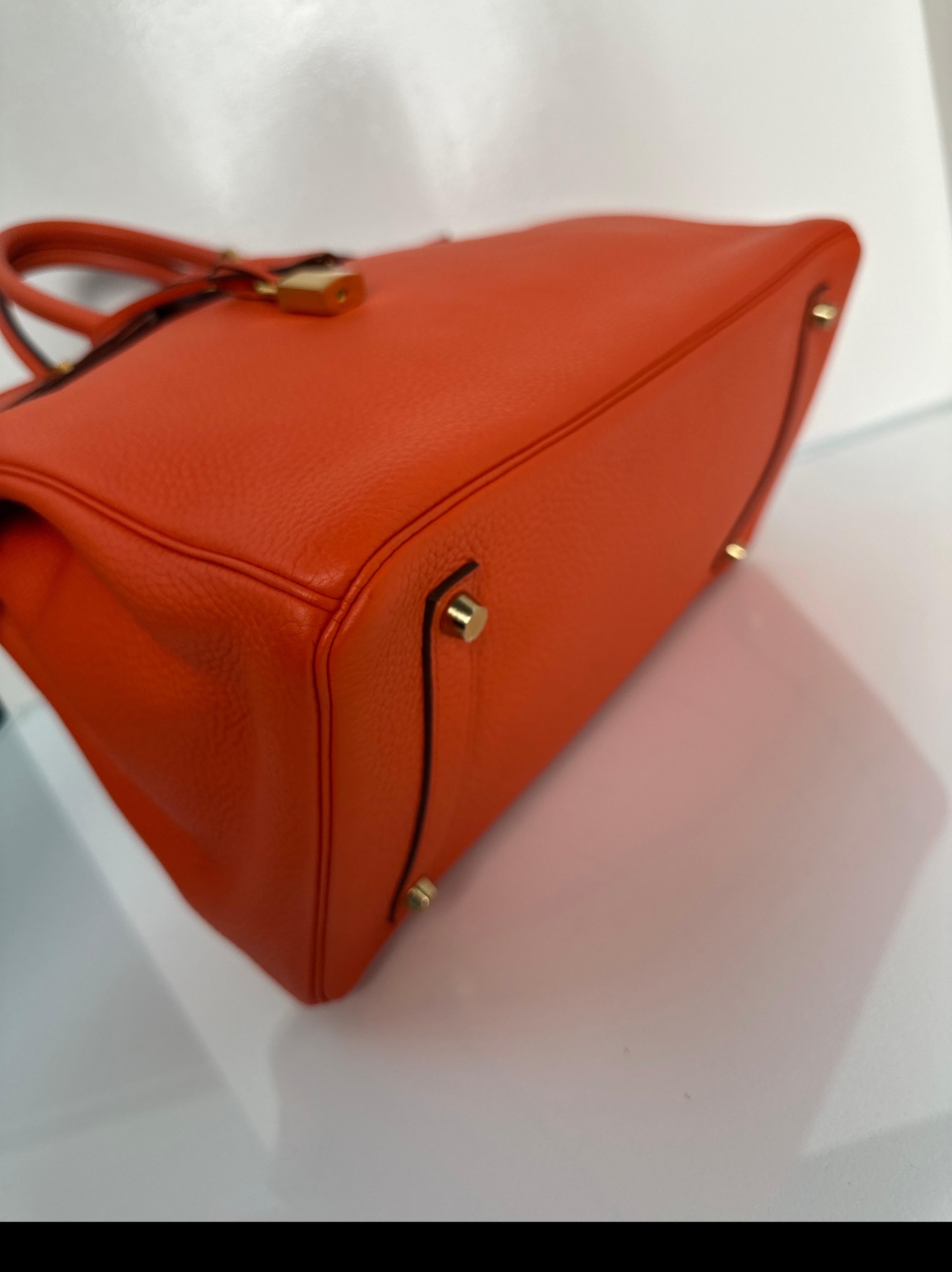 Borsa Birkin 35 di Hermes color arancio papavero 15