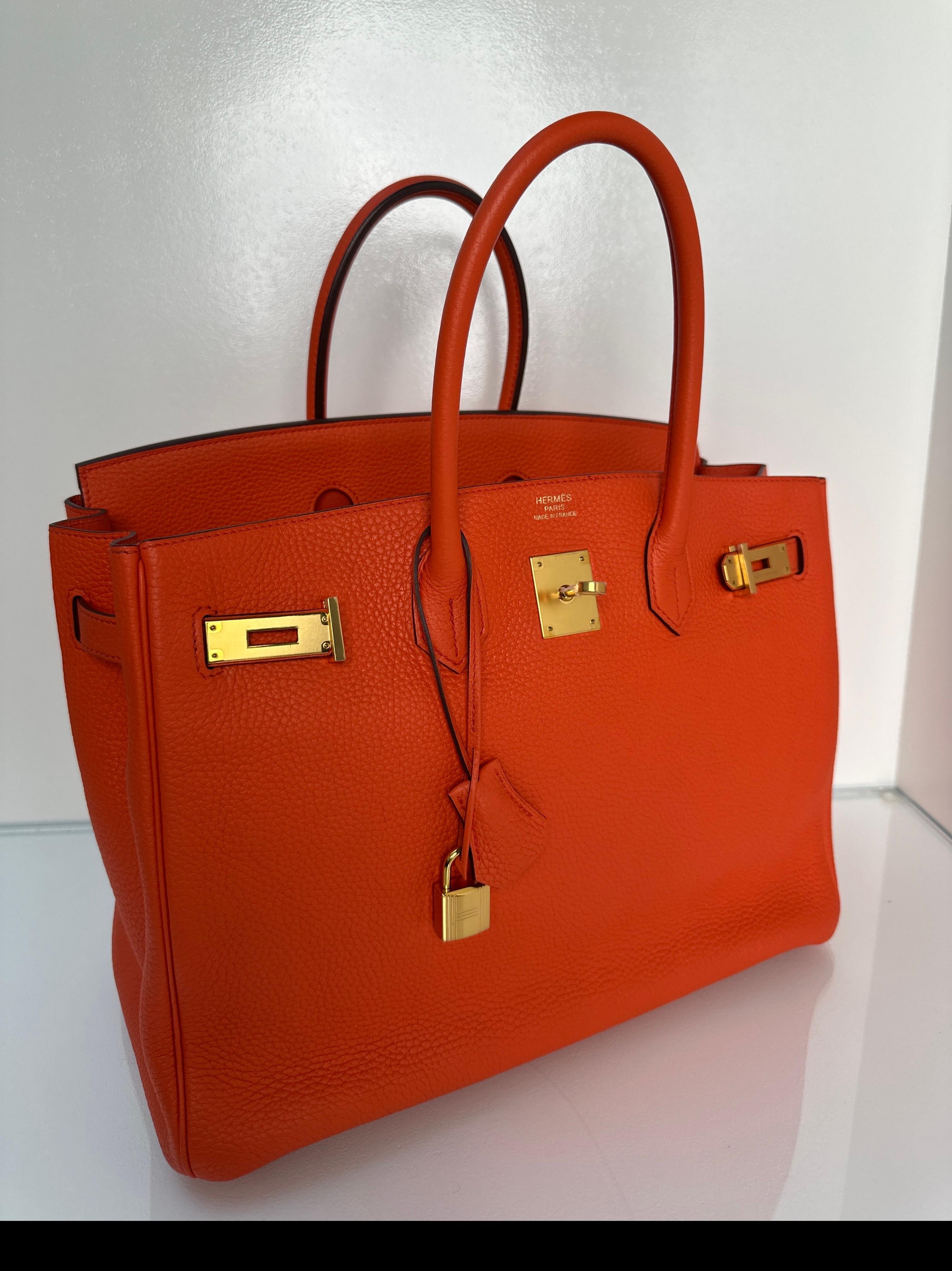 Rosso Borsa Birkin 35 di Hermes color arancio papavero