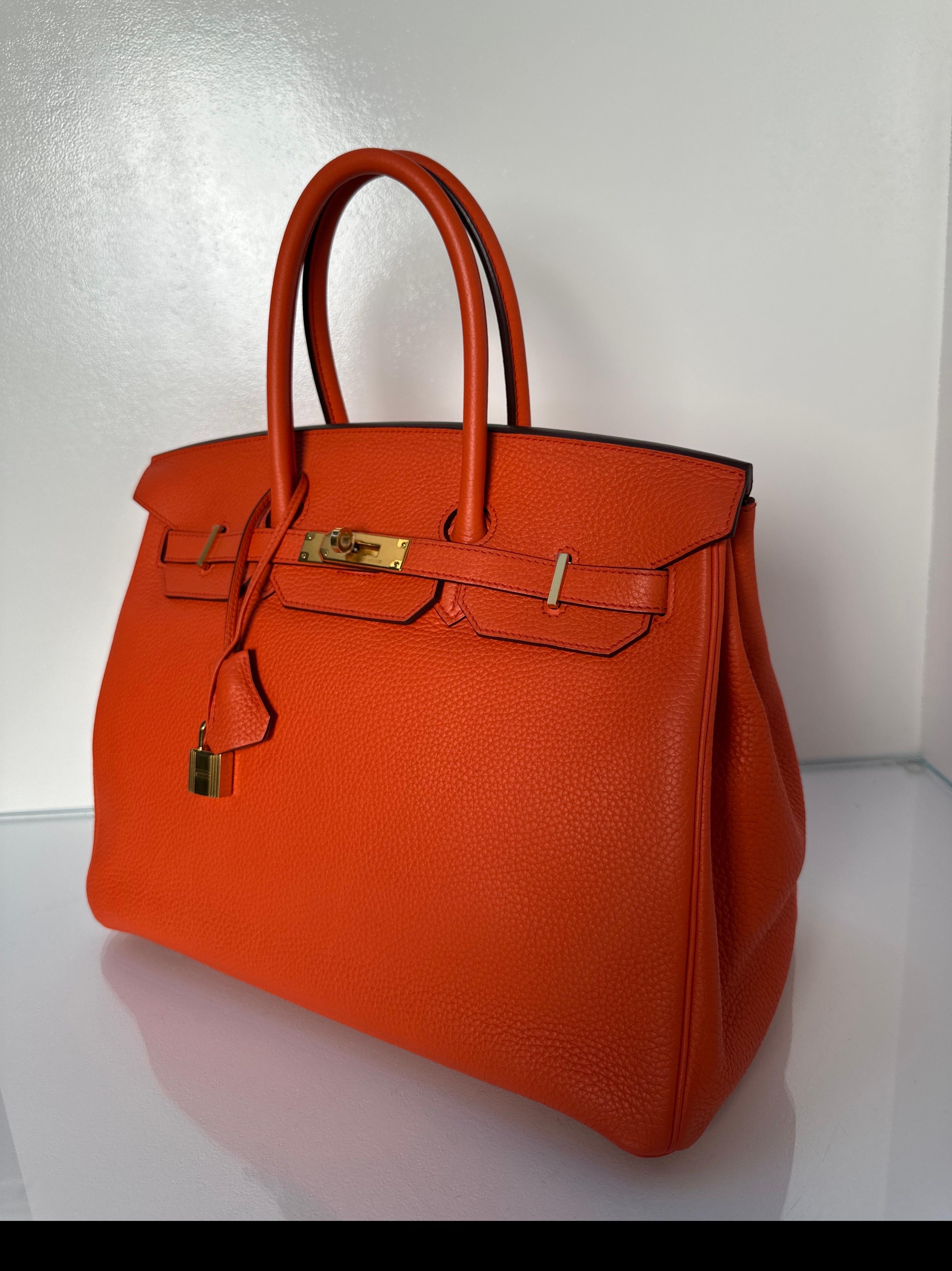 Hermes Poppy Orange Birkin 35 Bag In Excellent Condition In Athens, GA