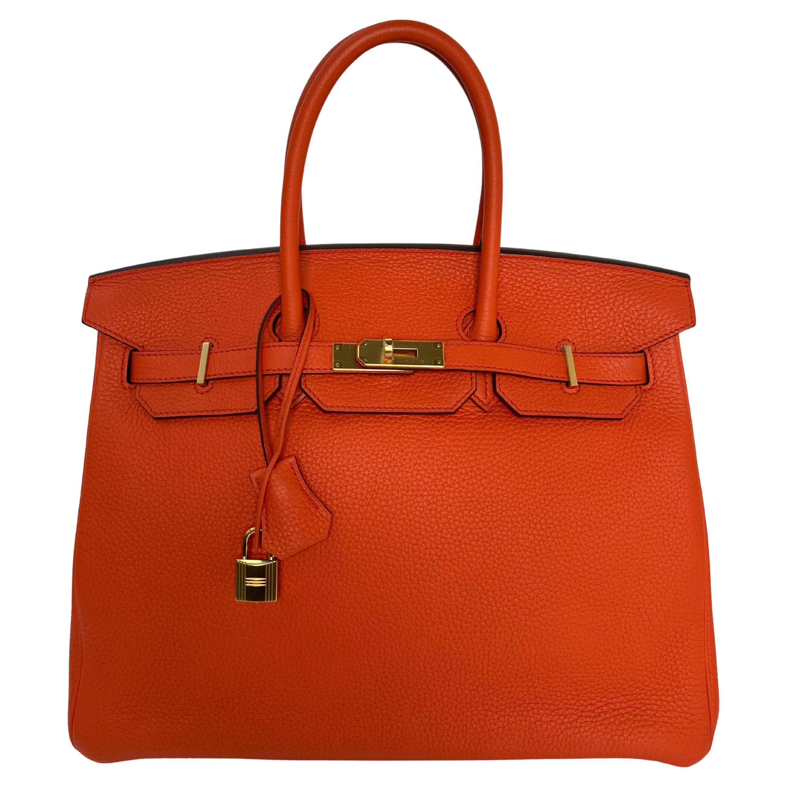 Borsa Birkin 35 di Hermes color arancio papavero