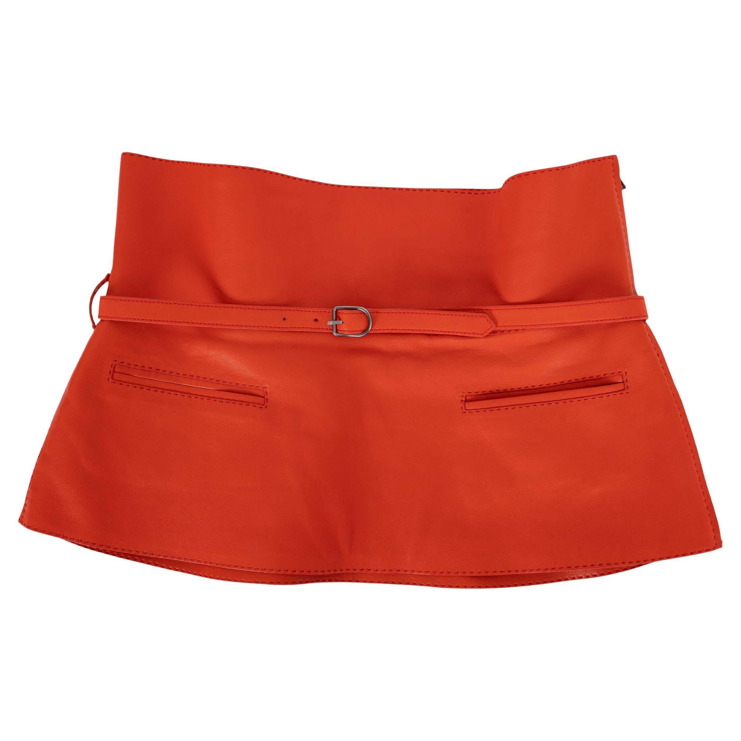 HERMES poppy orange leather 2011 BELTED PEPLUM WAIST Belt 38 in vendita