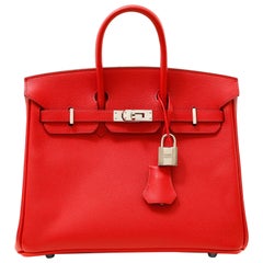 Hermès Mohnrot Epsom Leder 25 cm Birkin Tasche